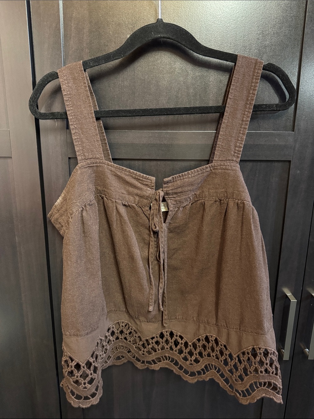 Rachel Zoe Brown Crochet-Hem Camisole with Tie Front